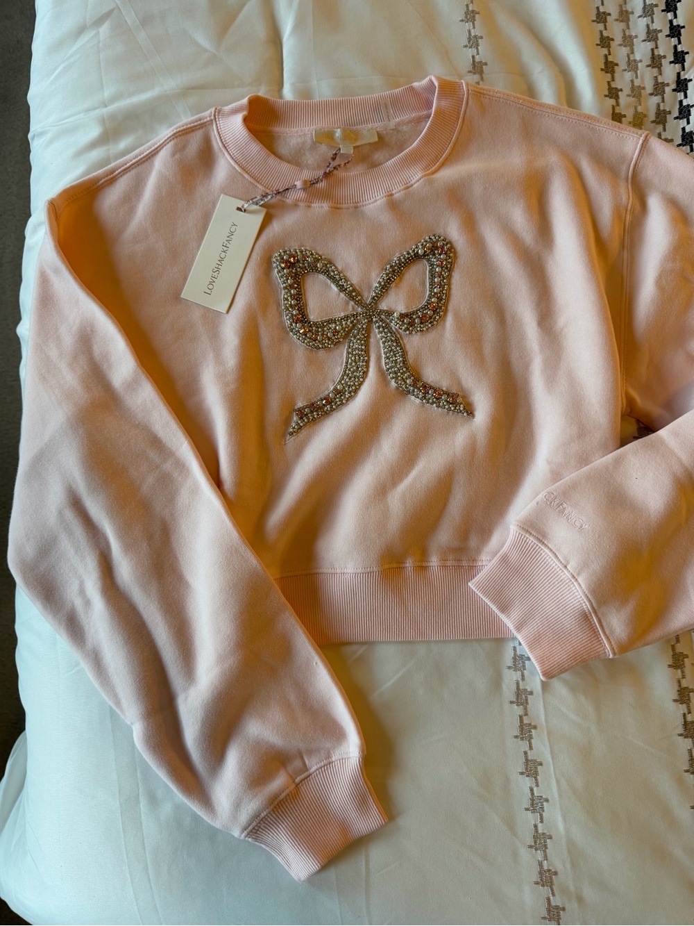 LoveShackFancy Blush Pink Crystal-Embellished Sweatshirt